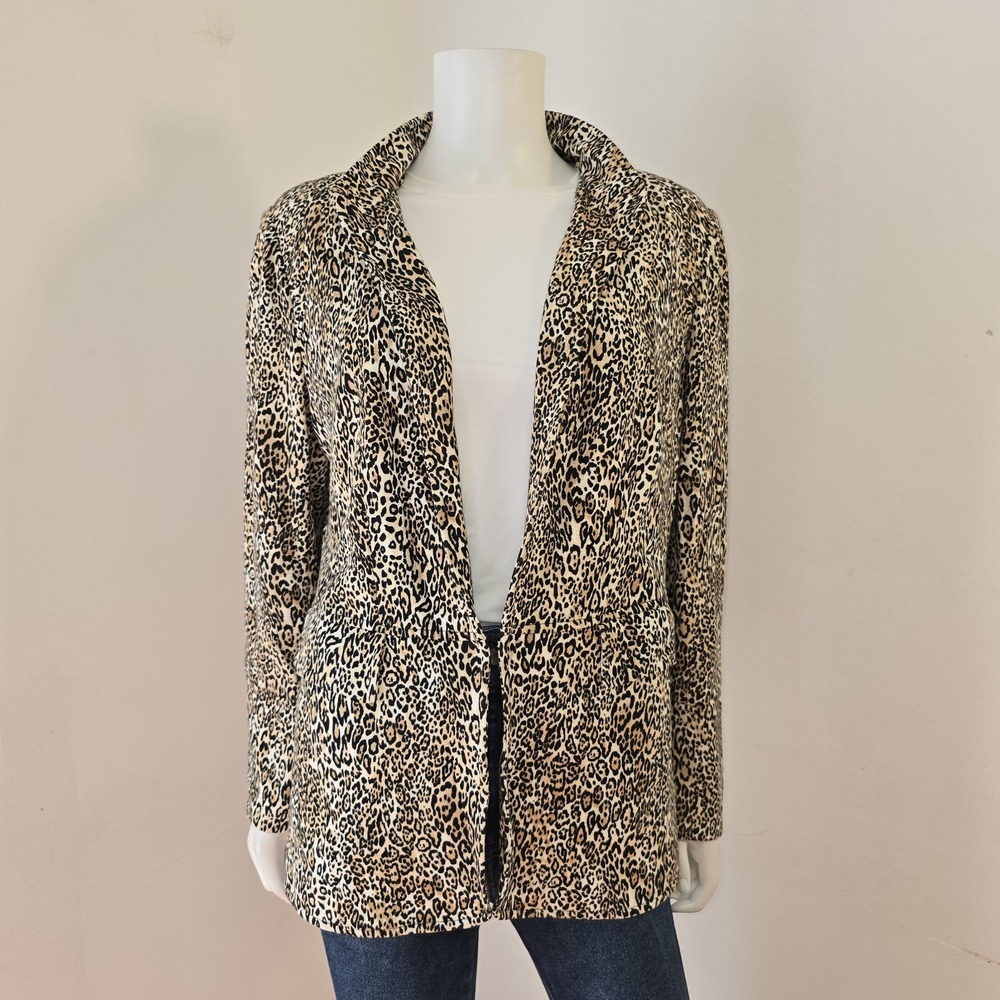 Chicos Knit Blazer Jacket Leopard Animal Pattern Size 2 12/14 Lined Pockets